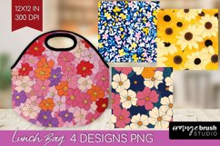 Retro Flowers Lunch Bag - Floral Lunch Bug PNG Sublimation Product Image 1