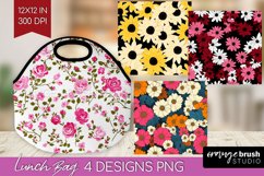 Retro Flowers Lunch Bag - Floral Lunch Bug PNG Sublimation Product Image 1