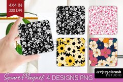 Retro Flowers Magnet Sublimation - Floral Square Magnet PNG Product Image 1