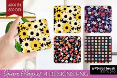 Retro Flowers Magnet Sublimation - Floral Square Magnet PNG Product Image 1
