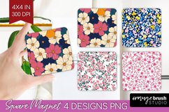 Retro Flowers Magnet Sublimation - Floral Square Magnet PNG Product Image 1