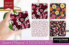 Retro Flowers Magnet Sublimation - Floral Square Magnet PNG Product Image 1