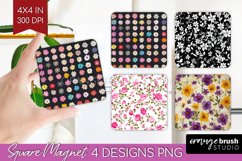 Retro Flowers Magnet Sublimation - Floral Square Magnet PNG Product Image 1