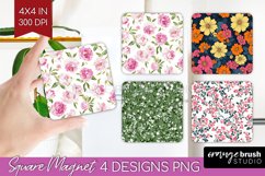 Retro Flowers Magnet Sublimation - Floral Square Magnet PNG Product Image 1