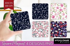 Retro Flowers Magnet Sublimation - Floral Square Magnet PNG Product Image 1