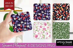 Retro Flowers Magnet Sublimation - Floral Square Magnet PNG Product Image 1