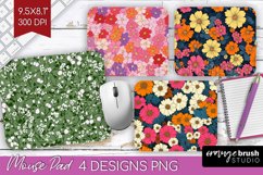Retro Flowers Mouse Pad Sublimation - Floral Mousepad PNG Product Image 1