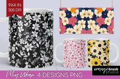 Retro Flowers Mug Wrap - Floral Mug PNG Sublimation Product Image 1