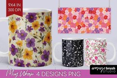 Retro Flowers Mug Wrap - Floral Mug PNG Sublimation Product Image 1