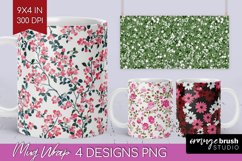 Retro Flowers Mug Wrap - Floral Mug PNG Sublimation Product Image 1