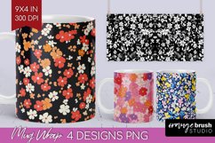 Retro Flowers Mug Wrap - Floral Mug PNG Sublimation Product Image 1