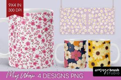 Retro Flowers Mug Wrap - Floral Mug PNG Sublimation Product Image 1
