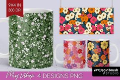 Retro Flowers Mug Wrap - Floral Mug PNG Sublimation Product Image 1