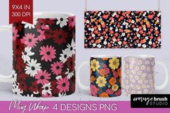 Retro Flowers Mug Wrap - Floral Mug PNG Sublimation Product Image 1