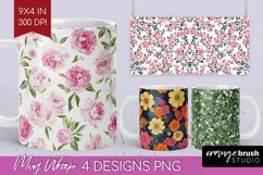Retro Flowers Mug Wrap - Floral Mug PNG Sublimation Product Image 1