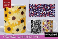 Retro Flowers Mug Wrap - Floral Mug PNG Sublimation Product Image 1