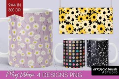 Retro Flowers Mug Wrap - Floral Mug PNG Sublimation Product Image 1