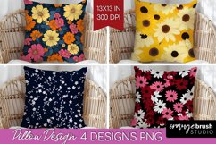 Retro Flowers Pillow Sublimation - Floral Pillow Cover PNG Product Image 1