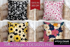 Retro Flowers Pillow Sublimation - Floral Pillow Cover PNG Product Image 1