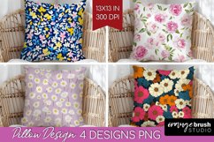 Retro Flowers Pillow Sublimation - Floral Pillow Cover PNG Product Image 1