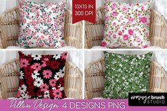 Retro Flowers Pillow Sublimation - Floral Pillow Cover PNG Product Image 1