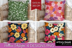 Retro Flowers Pillow Sublimation - Floral Pillow Cover PNG Product Image 1