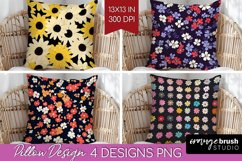 Retro Flowers Pillow Sublimation - Floral Pillow Cover PNG Product Image 1