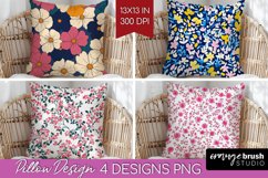 Retro Flowers Pillow Sublimation - Floral Pillow Cover PNG Product Image 1