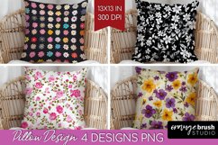 Retro Flowers Pillow Sublimation - Floral Pillow Cover PNG Product Image 1