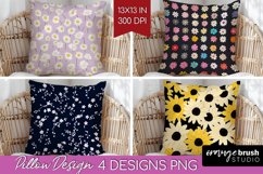 Retro Flowers Pillow Sublimation - Floral Pillow Cover PNG Product Image 1