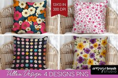 Retro Flowers Pillow Sublimation - Floral Pillow Cover PNG Product Image 1