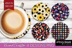 Retro Flowers Round Coaster - Floral Coaster PNG Sublimation Product Image 1
