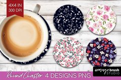 Retro Flowers Round Coaster - Floral Coaster PNG Sublimation Product Image 1
