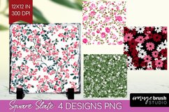 Retro Flowers Slate PNG - Floral Square Slate Sublimation Product Image 1