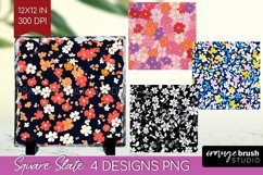 Retro Flowers Slate PNG - Floral Square Slate Sublimation Product Image 1