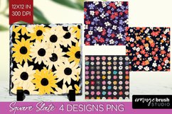 Retro Flowers Slate PNG - Floral Square Slate Sublimation Product Image 1