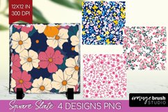Retro Flowers Slate PNG - Floral Square Slate Sublimation Product Image 1