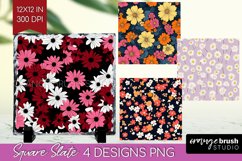 Retro Flowers Slate PNG - Floral Square Slate Sublimation Product Image 1
