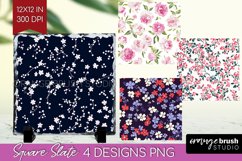 Retro Flowers Slate PNG - Floral Square Slate Sublimation Product Image 1