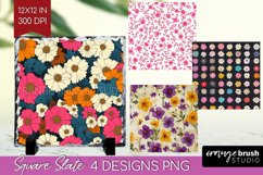 Retro Flowers Slate PNG - Floral Square Slate Sublimation Product Image 1