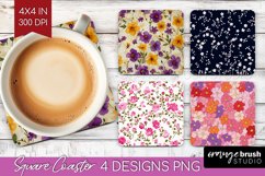 Retro Flowers Square Coaster - Floral Coaster PNG Product Image 1