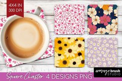 Retro Flowers Square Coaster - Floral Coaster PNG Product Image 1