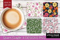 Retro Flowers Square Coaster - Floral Coaster PNG Product Image 1