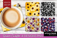 Retro Flowers Square Coaster - Floral Coaster PNG Product Image 1