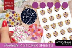 Retro Flowers Round Sticker - Floral Printable Sticker Sheet Product Image 1