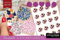 Retro Flowers Round Sticker - Floral Printable Sticker Sheet Product Image 1