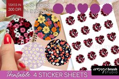 Retro Flowers Round Sticker - Floral Printable Sticker Sheet Product Image 1
