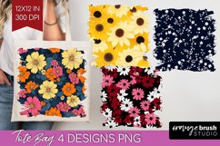 Retro Flowers Tote Bag - Floral Tote Bag PNG Sublimation Product Image 1