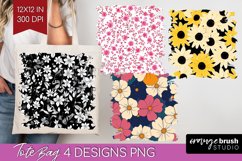 Retro Flowers Tote Bag - Floral Tote Bag PNG Sublimation Product Image 1