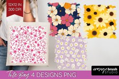 Retro Flowers Tote Bag - Floral Tote Bag PNG Sublimation Product Image 1